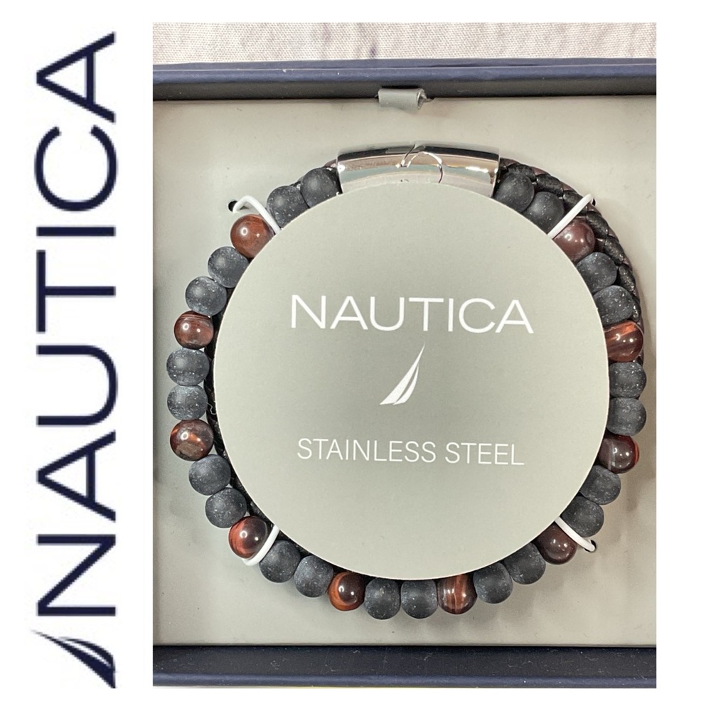 🌟 Nautical Men’s Tigers Eye Lava Rock Bracelet